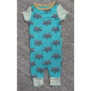 Free Birdees Blue Yellow Striped Rhinoceros Short Sleeve One Piece Outfit 3-6 M